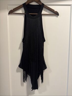 Black Fringe Sleeveless Bodysuit